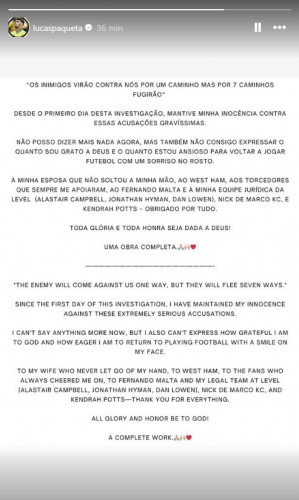 Pronunciamento de Lucas Paquetá