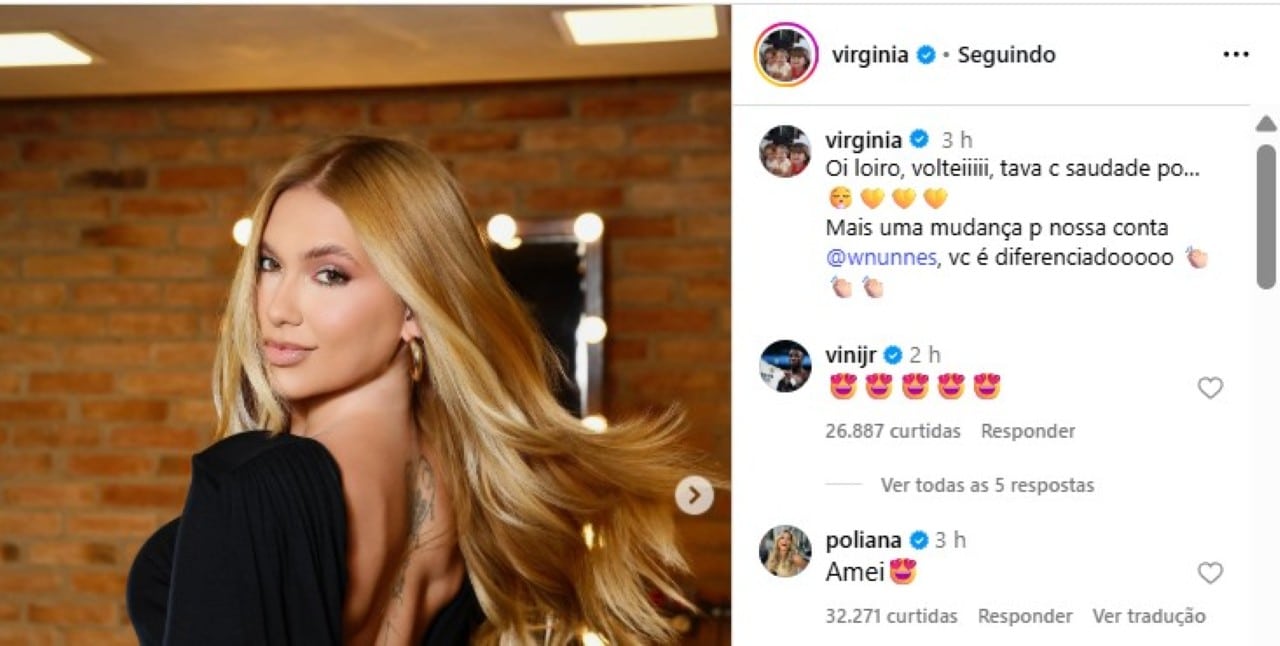 Vini Jr comenta fota de Virginia Fonseca