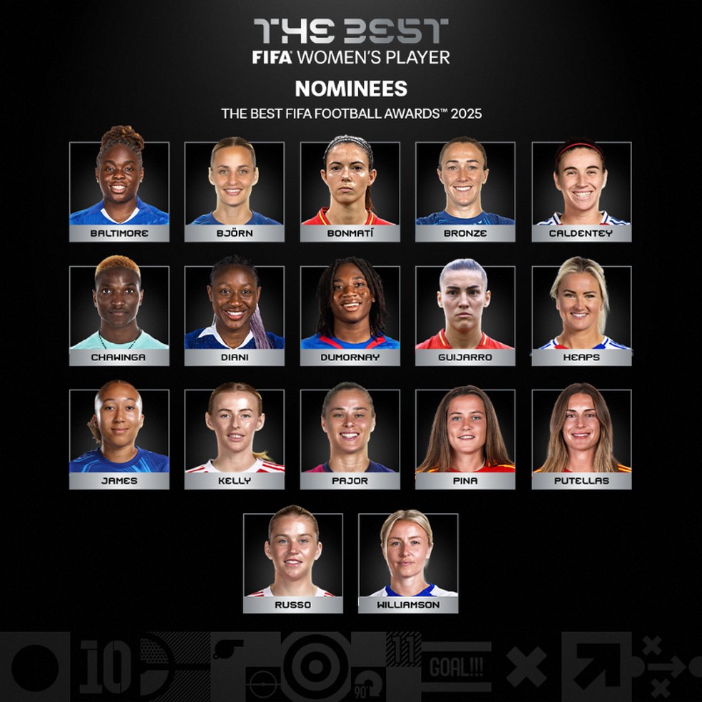 Fifa anuncia as 11 indicadas ao prêmio de melhor jogadora no The Best 2025 — Foto: Divulgação/Fifa