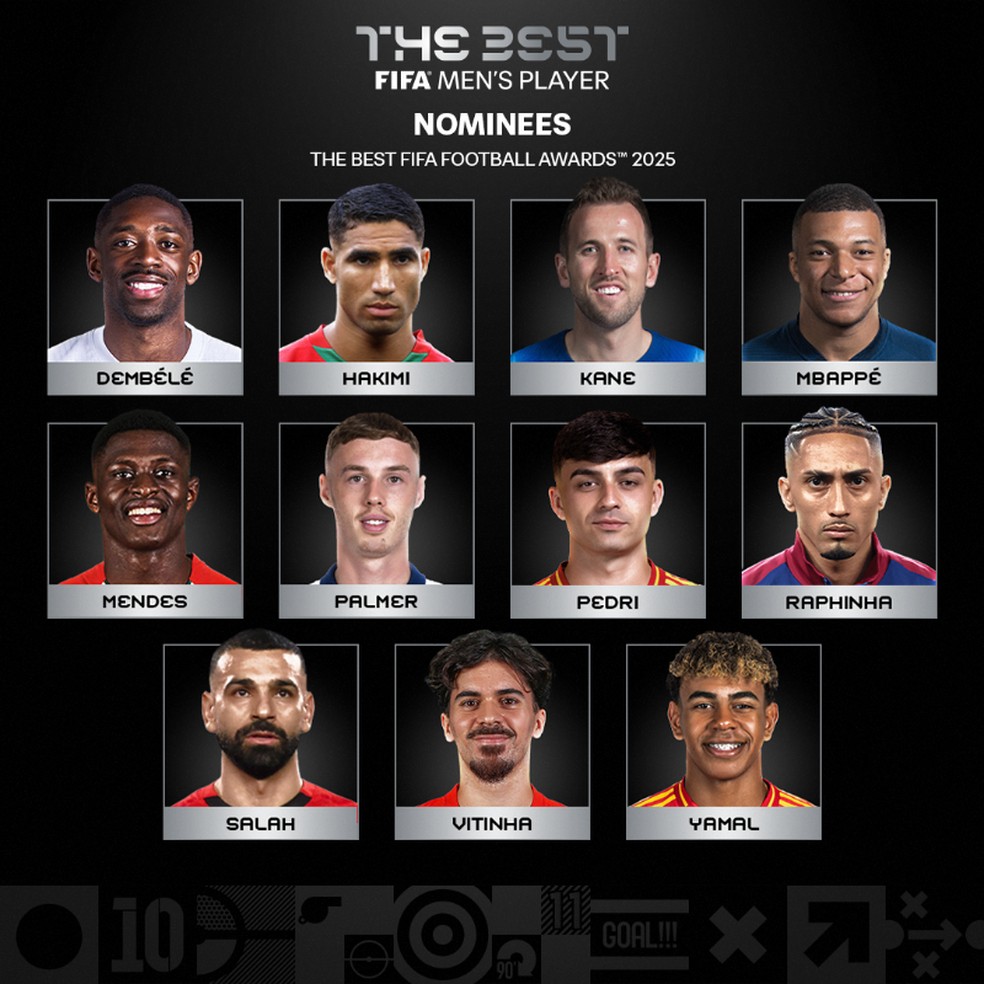 Fifa anuncia os 11 indicados ao prêmio de melhor jogador no The Best 2025 — Foto: Divulgação/Fifa