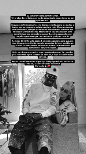 Anúncio de término entre Virginia e Vini Jr.